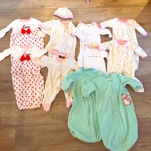 Twin Baby Girl 12 Piece PJ Bundle for Newborn - 3m